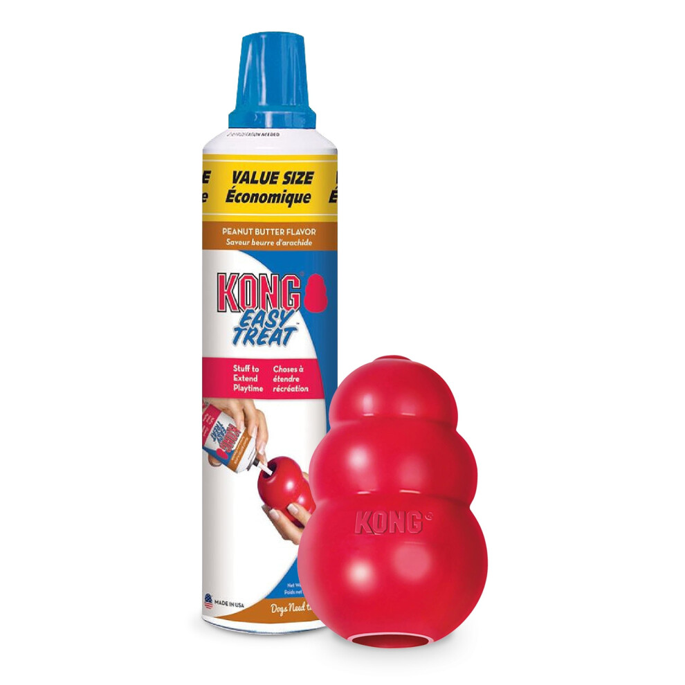 Kong Classic Stuffable Dog Toy Easy Treat Peanut Butter Spray - Fetch & Chew Toy For Dogs - Xxl Red