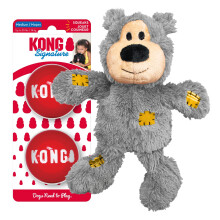 KONG Wild Knots Beer & Signature Ballen (2 Pack) - Zachte Beer Kauwspeelgoed met Touw - Duurzame Hond Ballen voor Fetch