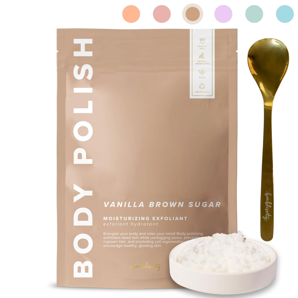 Bonblissity Brown Body Polish 8Oz. - Vanilla Sugar Scented Body Scrub Exfoliator For Women Exfoliating Sugar Scrub To Lotion Moisturizer Gentle Exf