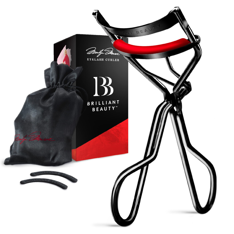 Brilliant Beauty Eyelash Curler With Satin Bag & Refill Pads - Award Winning - No Pinching Just Dramatically Curled Eyelashes For A Lash Lift In Seco