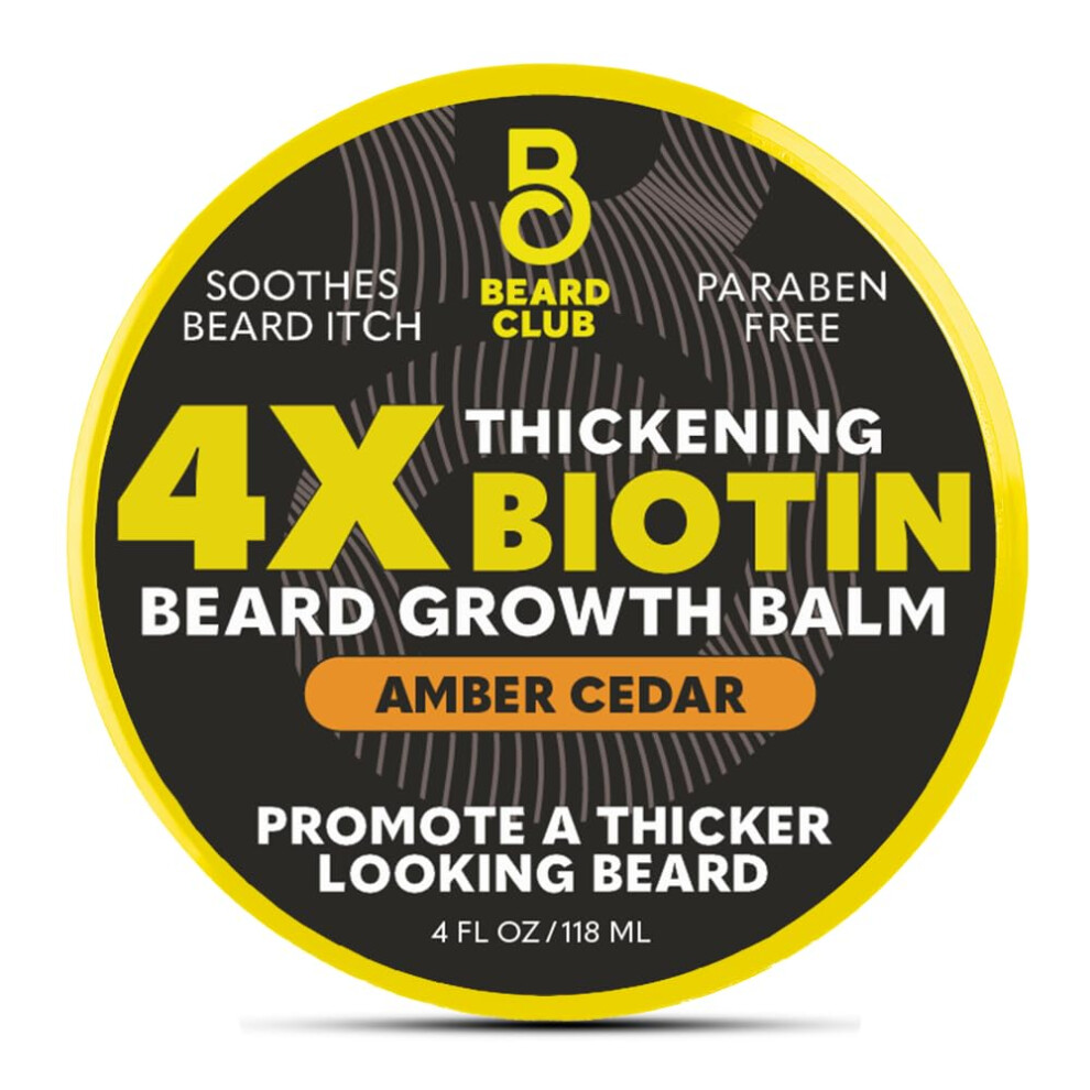The Beard Club Biotin Beard Balm for Men - Beard Growth Shea Butter with Castor & Coconut Oil - Moisturizing Hydrating and Softening Cream - Amb