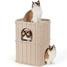 FUKUMARU Cat House para gatos internos Caverna grande com cama para gatos de 2 andares aconchegante, abrigo de tnel para gatos coberto de feltro