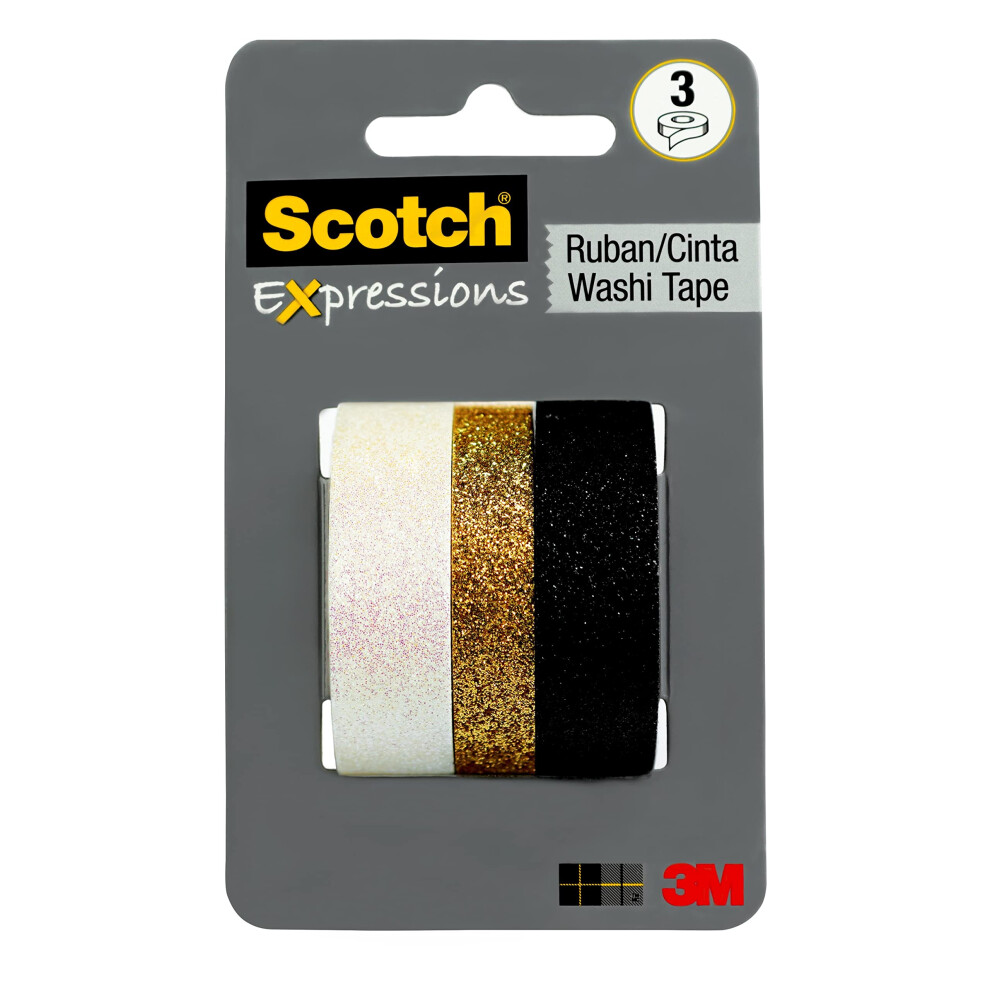 Scotch Expressions Glitter Tape 3 Rolls Assorted Sizes Great For Decorating And Crafts (C1017-3-P7)