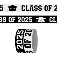2 Rollen? 7 Yards Abschlussband der Klasse 2025 zum Basteln Nhen 7/8 Zoll schwarz-weies Ripsband zum Verpacken von Geschenken Senior 2025 Abschluss