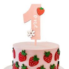 CIEQR Strawberry One Cake Topper - Flower Wooden Cake Topper Berry F?rste f?dselsdagskage dekoration til Baby Shower F?dselsdagsfest Jubil?um Bab