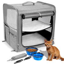 Suertree Cat Carrier voor 2 katten Huisdierenreismand voor katten en kleine honden tot 45 lbs Kommen en afsluitbare ritsen