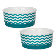 Bone Dry Ceramic Pet Collection Chevron Small Set 4.25x2 Teal 2 Piece