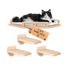 INICIO Cat Wall Shelves - Modern and Durable 3 Step Cat Furniture for Wall - Stylish Birch Floating Shelf for Cats up to 17lbs - Wooden Corner Shelves