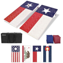 GoSports Flag Series Wood Cornhole Sets - Choose American Flag or State Flags - Includes Two Regulation Size 4 ft x 2 ft Boards 8 Bean Bags Carrying