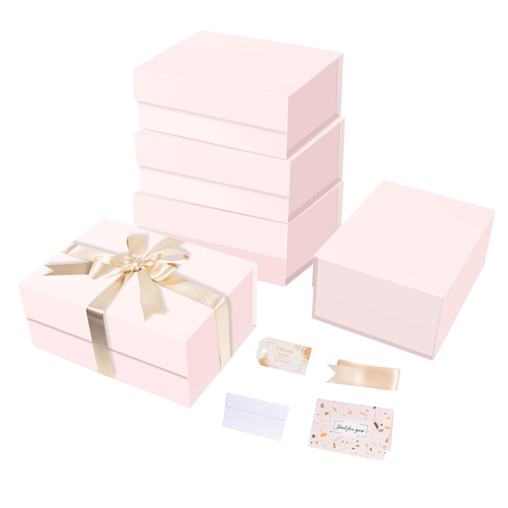 Rosa Geschenkboxen Mit Deckel, 5Er-Pack, 9 X 7 X 4 Zoll, Kleine Geschenkbox Mit Band, Zusammenklappbare Geschenkboxen Mit Magnetverschluss F R Ge-image