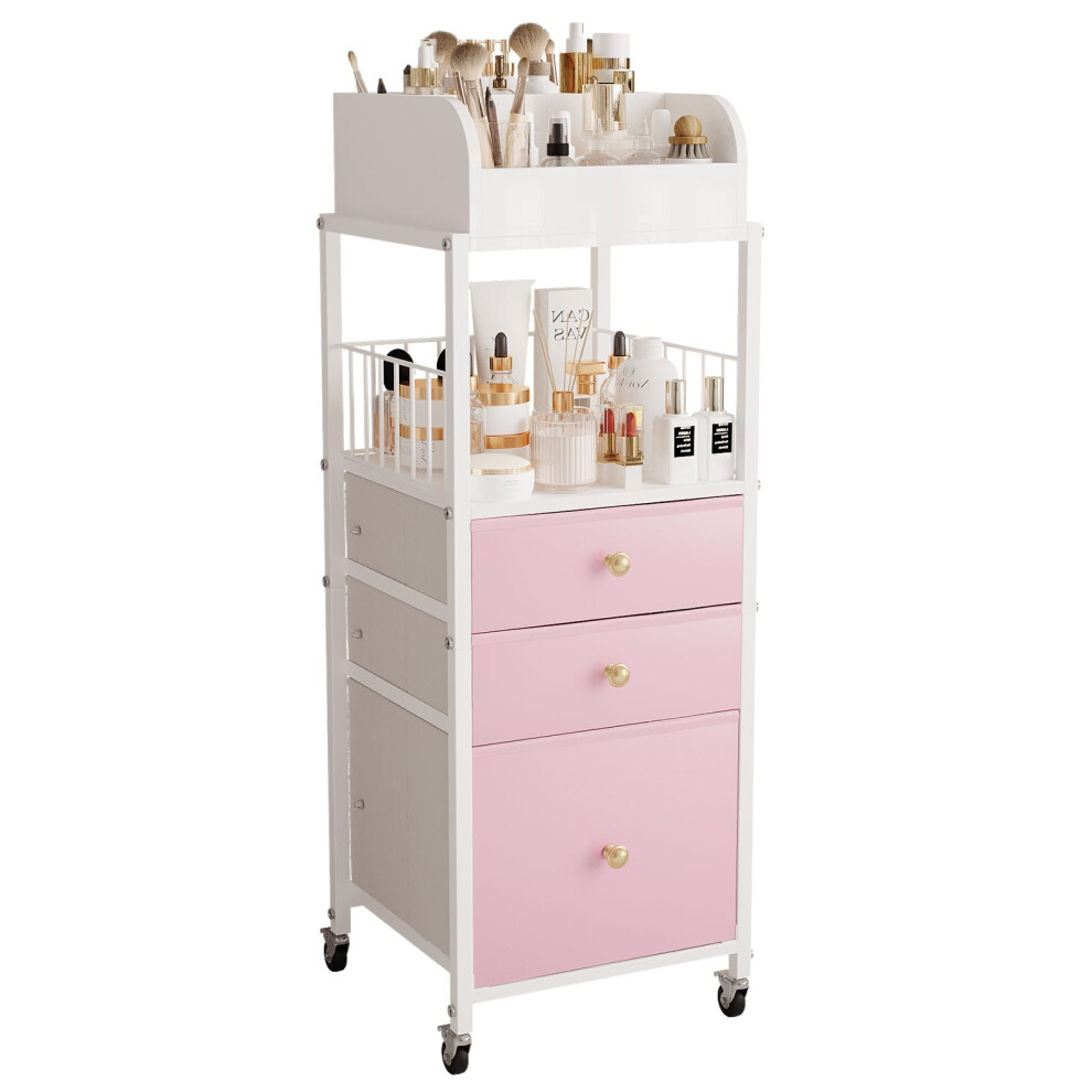 Zquyaj Makeup Organizer Cart With Drawers, Make Up Organizers For Vanity, Floor Skincare Organizers- For Cosmetics, Nail Polish, Art Supply, Bathroom Vanity