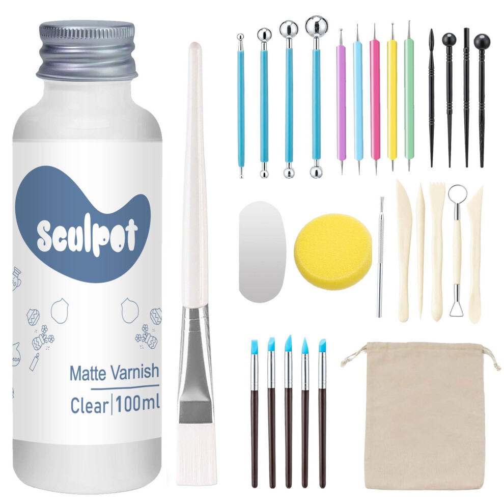 1Dfaul Glay Glaze Avec Outils D'argile Secs Air Kit D'outils En Argile 29Pcs En Argile Outils De Sculpture Kit D'argile En Polym Re Et Kit D'ou-image