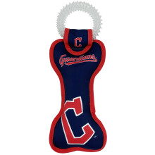 MLB Cleveland Guardians Bone Shaped Dental Dog TUG Toy with Squeaker. Tough PET Toy for Healthy Fun Teething and Cleaning pet's Teeth and Gum.