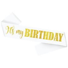 Conggluuo Birthday Sash It's My Birthday' Birthday Sash Hvid Sash med guldfolie Bogstav It's My Birthday Sash til m?nd kvinder og piger Festdekor
