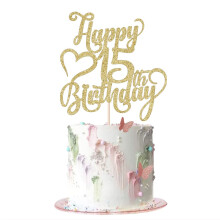 AROKIPPRY Gold Glitter Tillykke med 15-?rs f?dselsdagen Cake Topper - 15 ?rs jubil?um/f?dselsdag - Hej 15 Cheers to 15 Years 15 & Fabulous Cake T