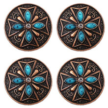 CHALLENGER 1"""" 4er Set Conchos Western Saddle Tack Kupfer Stein Strass CO529