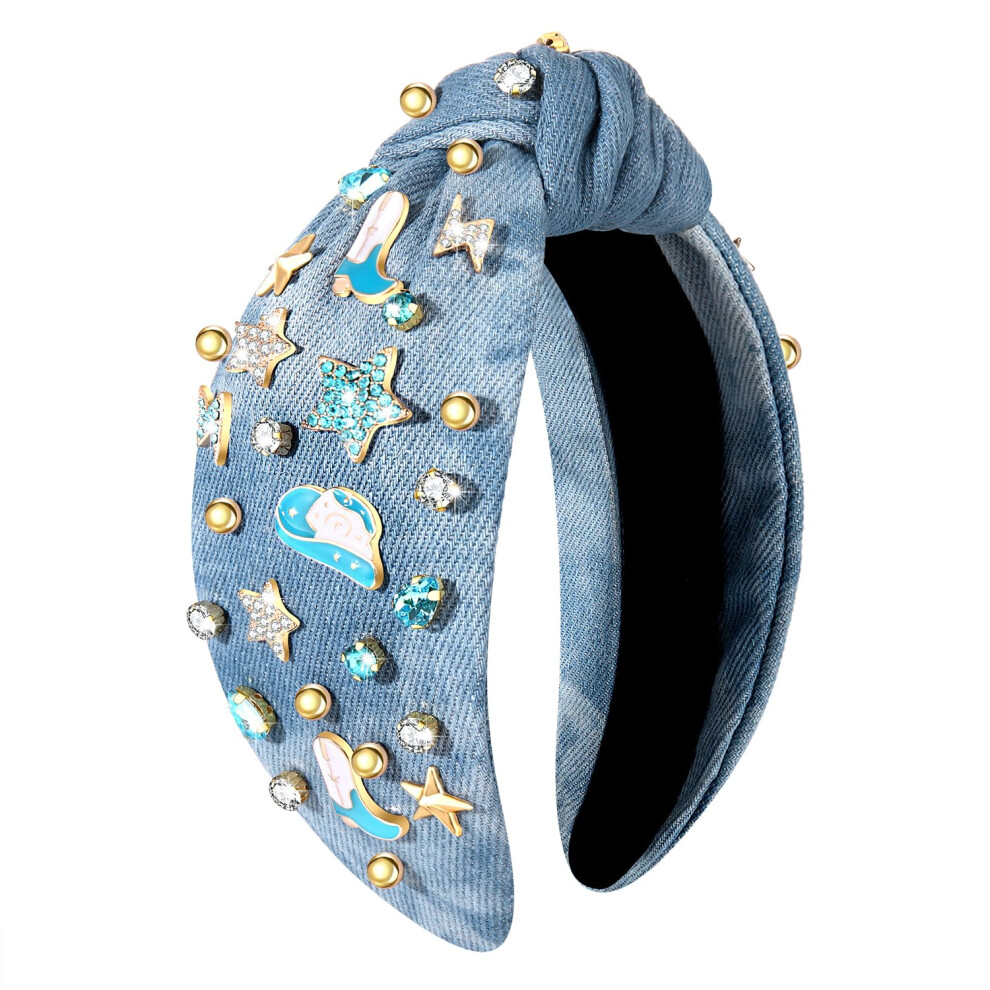 Moloch Unisex Western Cowgirl Headband For Women - Cowboy Boot Hat Stars Crystal Jeweled Top Knot Hairband - Country Concert Hair Accessories Bachelorette Ou