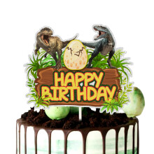 ChienMin Dinosaur Happy Birthday Cake Topper - Dino Jungle Jurassic Dinosaur F?dselsdagsfestdekorationer - Multi-layer Combination Dinosaur Park