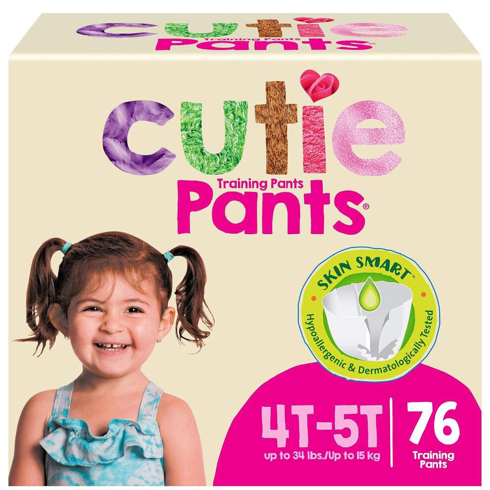Cutie Girls 4T/5T Refastenable Potty Training Pants Hypoallergenic With Skin Smart 76 Count Cuties