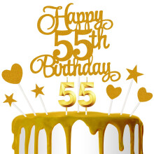 55th Birthday Cake Decoration 55th Birthday Candle Golden Number Candle Happy Cake Toppers Anniversary Party Celebration Dessert Decoration