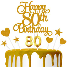 80th Birthday Cake Decoration  80th Birthday Candle Golden Number Candle Happy Cake Toppers Anniversary Party Celebration Dessert Decoration