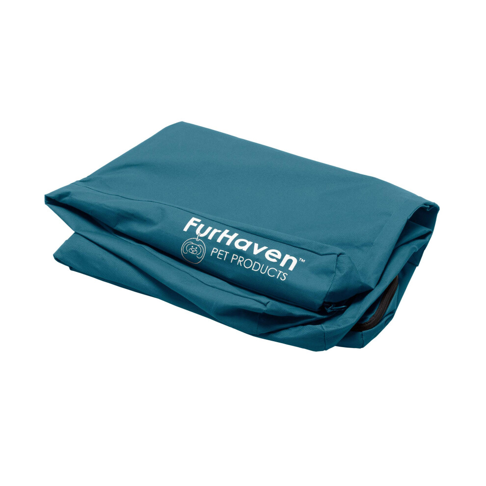 Furhaven Replacement Dog Bed Cover Water-Resistant Indoor/Outdoor Logo Print Oxford Polycanvas Mattress Washable - Deep Lagoon Medium
