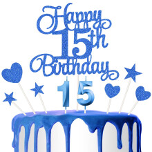 15-?rs f?dselsdag kage dekoration 15. nummer stearinlys tillykke med f?dselsdagen Glitter kage dekoration kort jubil?um ferie kage dekoration ind