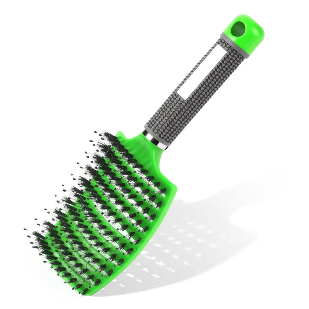 Uraqt Hair Brush Wide Curved Vented Brush For Women Men Wet Dry Hair Paddle Vent Detangling Brush With Boar Bristle For Tangles And Knots Fast Dryi