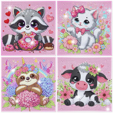 Diamond Art Kits for Kids 4 Pieces Cartoon Animals Diamond Painting Kits for Adults Beginner 5D Full Round Drill Gem Art Arts and Crafts for Ki