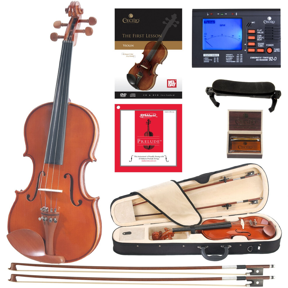 Cecilio CVN-200 Massivholzvioline Mit D'addario Prelude Saiten Gr E 1/4-image