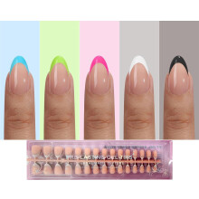 Short Almond French Tip Press on Nails 150pcs Square Brighter Soft Press on Nails in 15Sizes Pre-lasting Acrylic Gel Nail Tips No Need to File