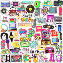 DETICKERS Nlepky 80. let 90. let na lhve s vodou 90. lta Farty dekorace 70 KS Vodotesn vinylov drky pro dospel samolepky