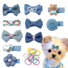 Bl hundehrspnder og gummibnd Sm hundesljfer Denim Sd kledyrsplejetilbehr Alligatorclips Bliv i hret Hrspnder Blomstbjrn Hrnl Topkn
