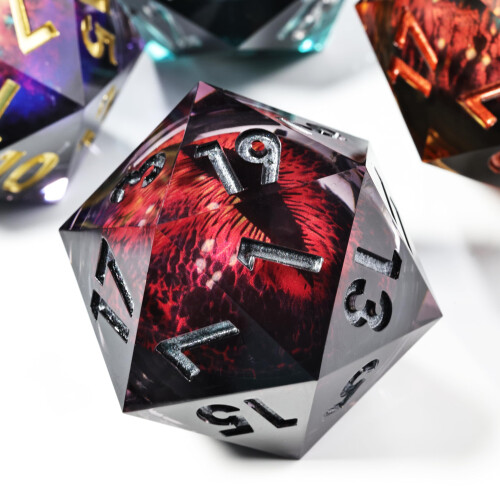 Mini Planet 50mm Chonk D20 Liquid Core Polyhedral Sharp Edge Handmade Resin Dragon Eyeball Dice 1