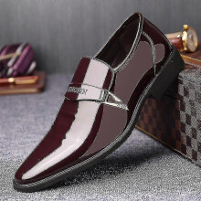 (42, brown) Men Dress Leather Shoes Slip On Patent Leather Mens Casual Oxford Shoe Moccasin Glitter Male Footwear Pointed Toe Shoes For Men
