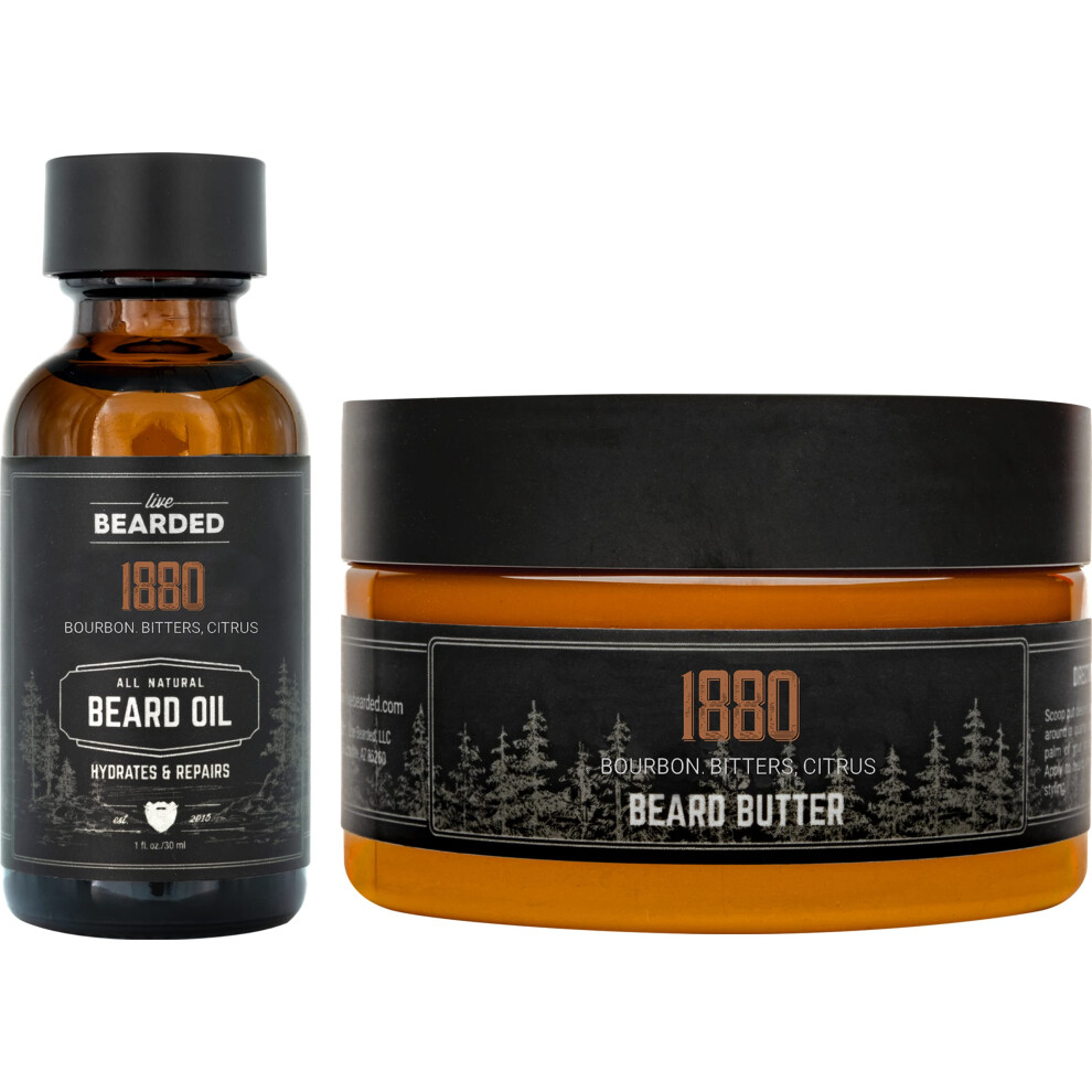 Barbu Vivant Men's Live Bearded Beard Oil And Butter Grooming Kit - Made In The Usa - All-Natural Ingredients With Shea Argan Jojoba - Growth Support | 1880 Scent - Bo