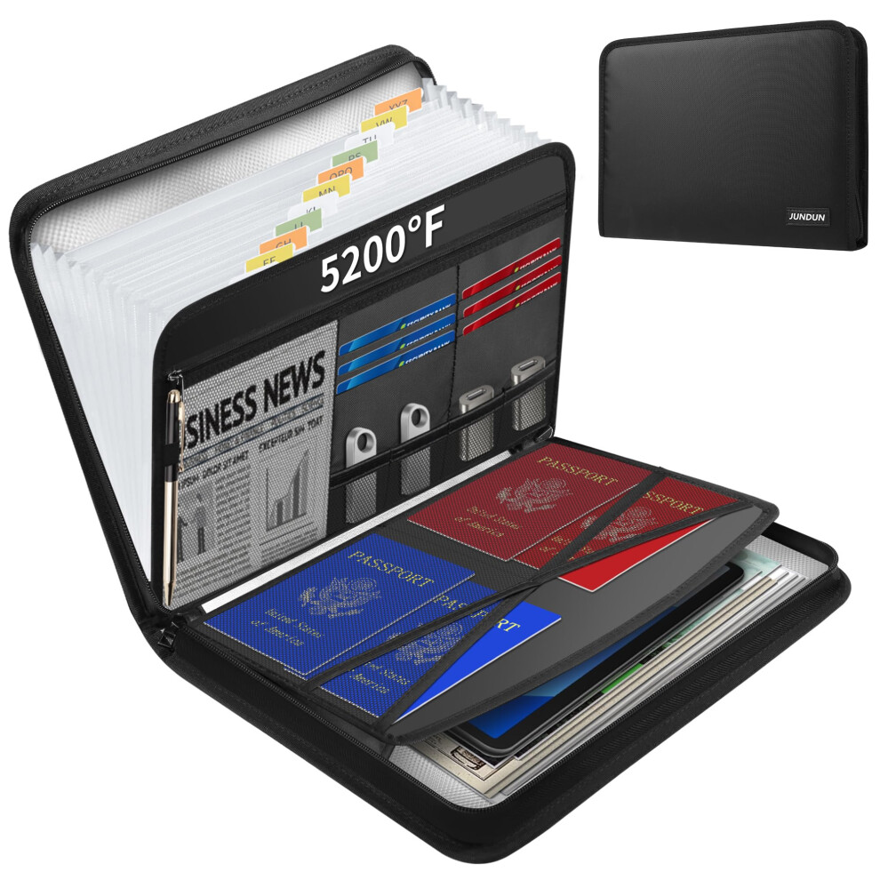 Jundun 5200? Ognioodporny Organizer Na Dokumenty Wielokieszeniowy Organizer Na Dokumenty W KształCie Harmonijki Z Zamkiem BłYskawicznym I Etykietami-image