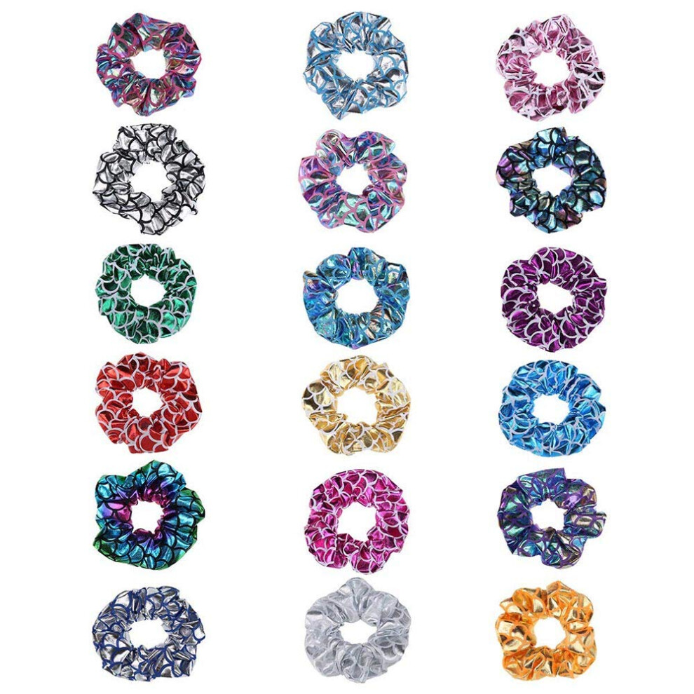 Canjoyn 18 Pcs Shiny Metallic Hair Scrunchies Mermaid Scales Scrunchies Hair Bobbles Hair Ties Ropes Ponytail Holder Hair Scrunchy Elastic Hair Bands Ties