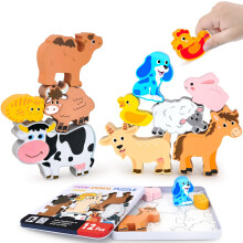 Keciabo Wooden Animal Entras Toys per Toddlers 12 PC Figure di animali da allevamento Figure per animali Matching Implamando i giocattoli per ragazzi