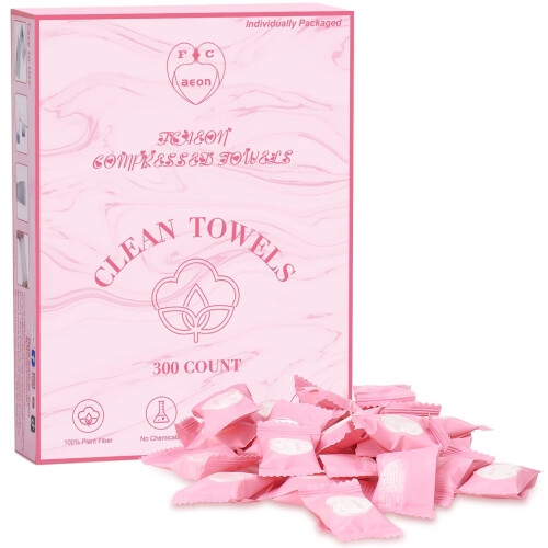 FCaeon Kit de Serviettes Comprimées Jetables 300pcs, Serviette de Voyage Compacte en Coton