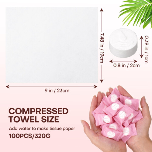 FCaeon Kit de Serviettes Comprimées Jetables 300pcs, Serviette de Voyage Compacte en Coton 2