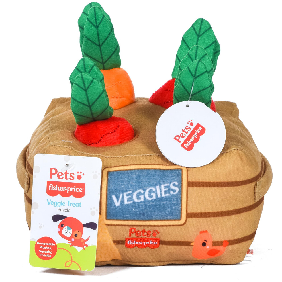 Fisher-Price for Pets Veggie Treat Puzzle Dog Toy  Burrow Style Toys with Removable Mini Plushes  Use as a Treat Dispenser  Developmental Toys for Dog