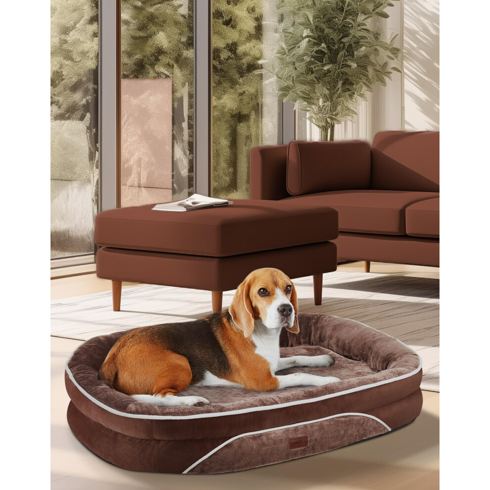 OhGeni Orthopedic Dog Couch Large Sized Pet Beds for Fathers Gifts with Comfort Foam Support Soft Indestructible Fabric Machine Washable Waterproof