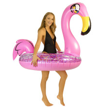 PoolCandy Inflatable Animal Pool Tubes & Swim Rings (Flamingo Glitter Filled 48"""" inch Animal Pool Tube Swim Ring)