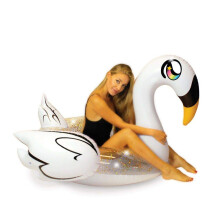 PoolCandy Inflatable Animal Pool Tubes & Swim Rings (Deluxe Swan Gold Glitter 48"""" inch Animal Swim Ring Pool Tube)