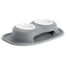 WeatherTech Double High Pet Feeding System w/Plastic Dog/Cat Bowls - 3"""" High Stand Dark Grey (PDHC0803DGDG)