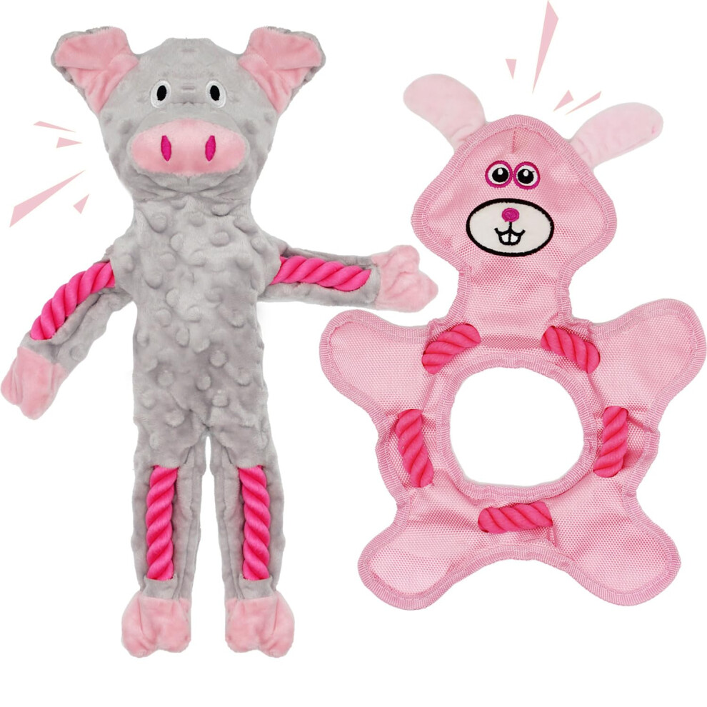 HUGEME Dog Toys to Keep Them Busy Plush Tug of War Interactive Rope Dog Toys Squeaky Chew Toys for Small Medium Large Dogs