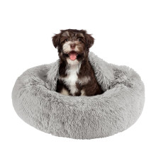 Friends Forever Luna Donut Cat Bed Cave Soft Faux Fur Hooded Blanket Dog Couch For Indoor Pet Fluffy Calming Plush Shag Cozy Round Cushion Machine