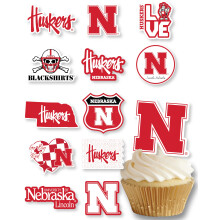 Nebraska Huskers Cupcake Topper Festartikler til fodbold f?dselsdagsafslutningsfestdekorationer (24 stykker) (Nebraska Cornhuskers)