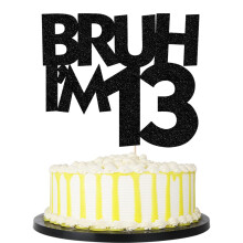 Palasasa Bruh I'm 13 Cake Topper Black Glitter Funny 13th Birthday/Bro I'm 13/It's My 13th Happy Birthday Party Decorations Supplies (13)